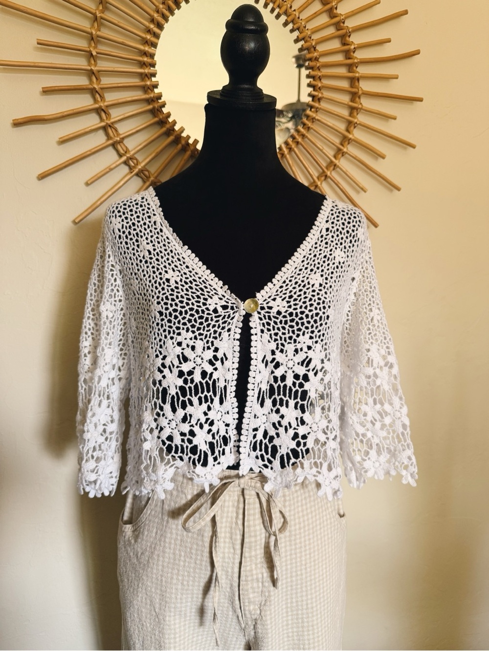 White Crochet Lace Button-Front Cardigan